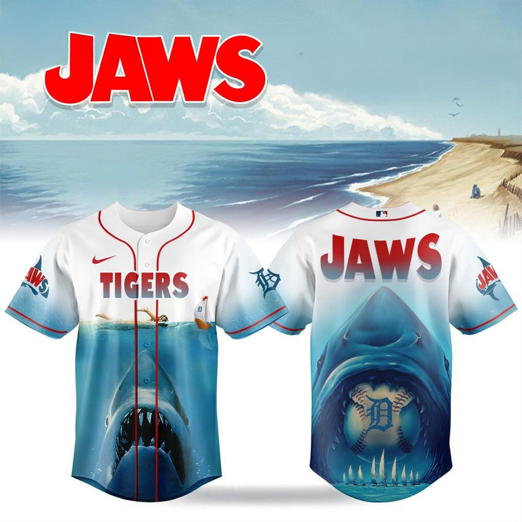 Detroit Tigers MLB x JAWS 50th Anniversary Jersey 2025 Detroit Tigers Merch Fans Gifts-1
