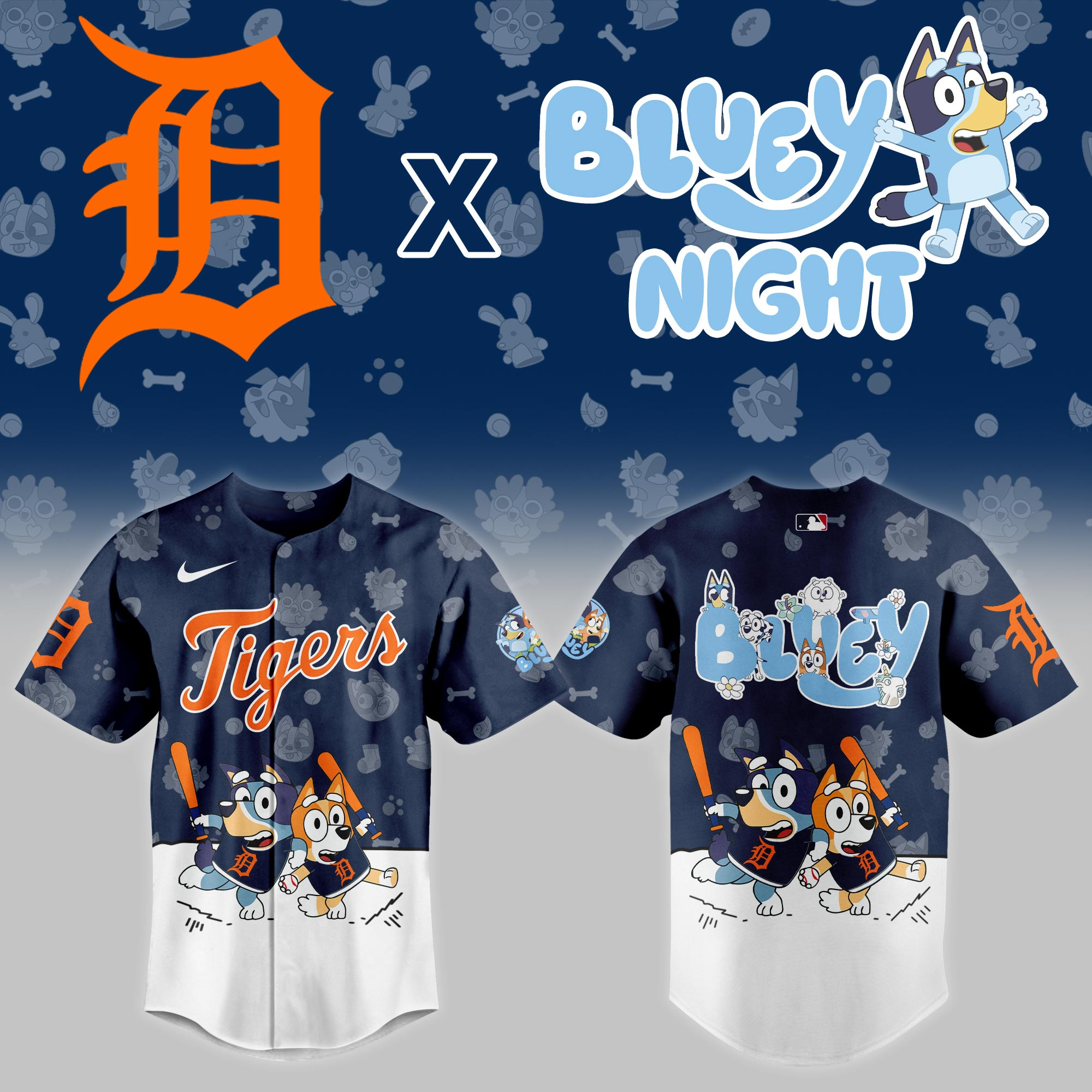 Detroit Tigers Mlb X Bluey Night Baseball Jersey For Fan-1