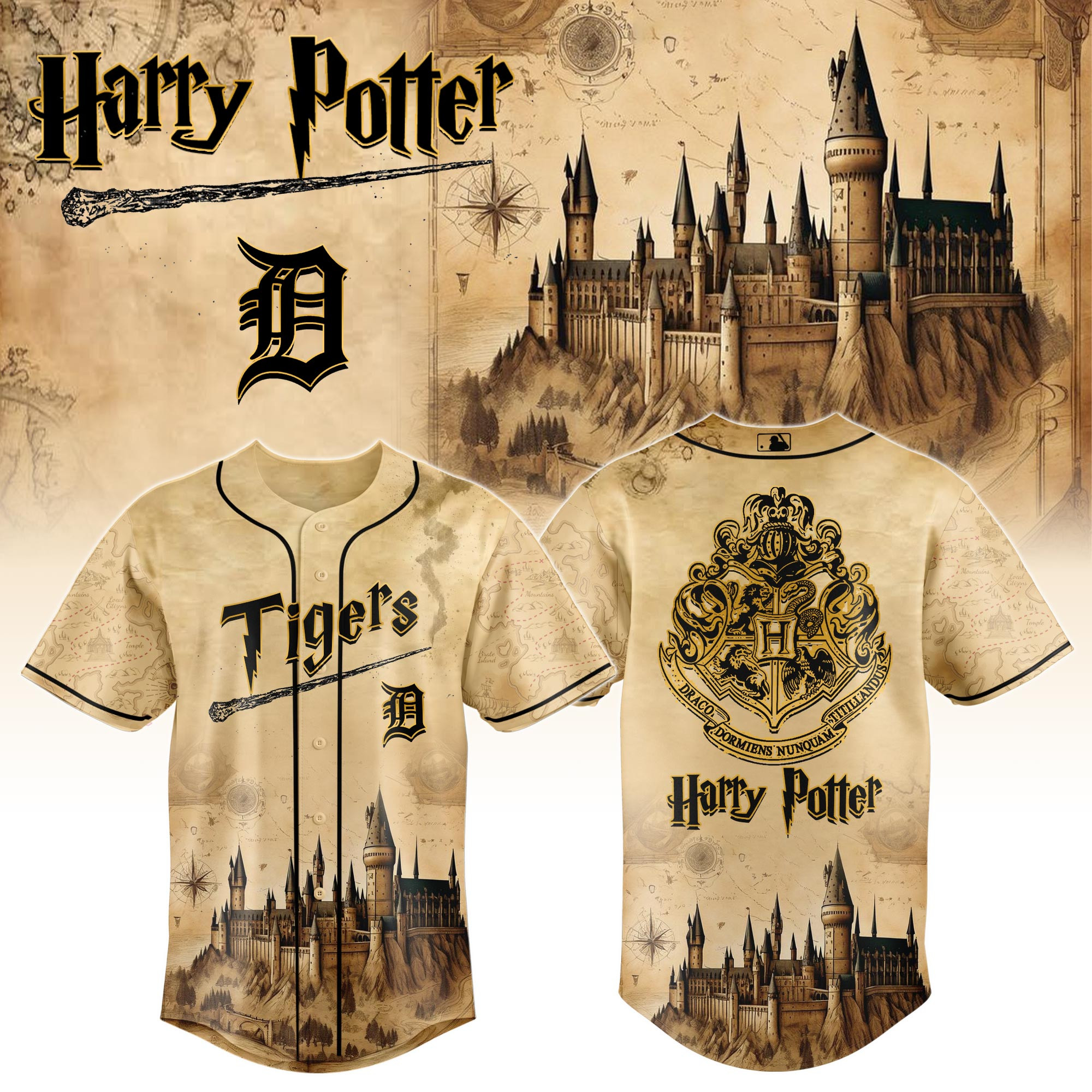 Detroit Tigers Mlb X Harry Potter Hogwarts Baseball Jersey For Fan-1