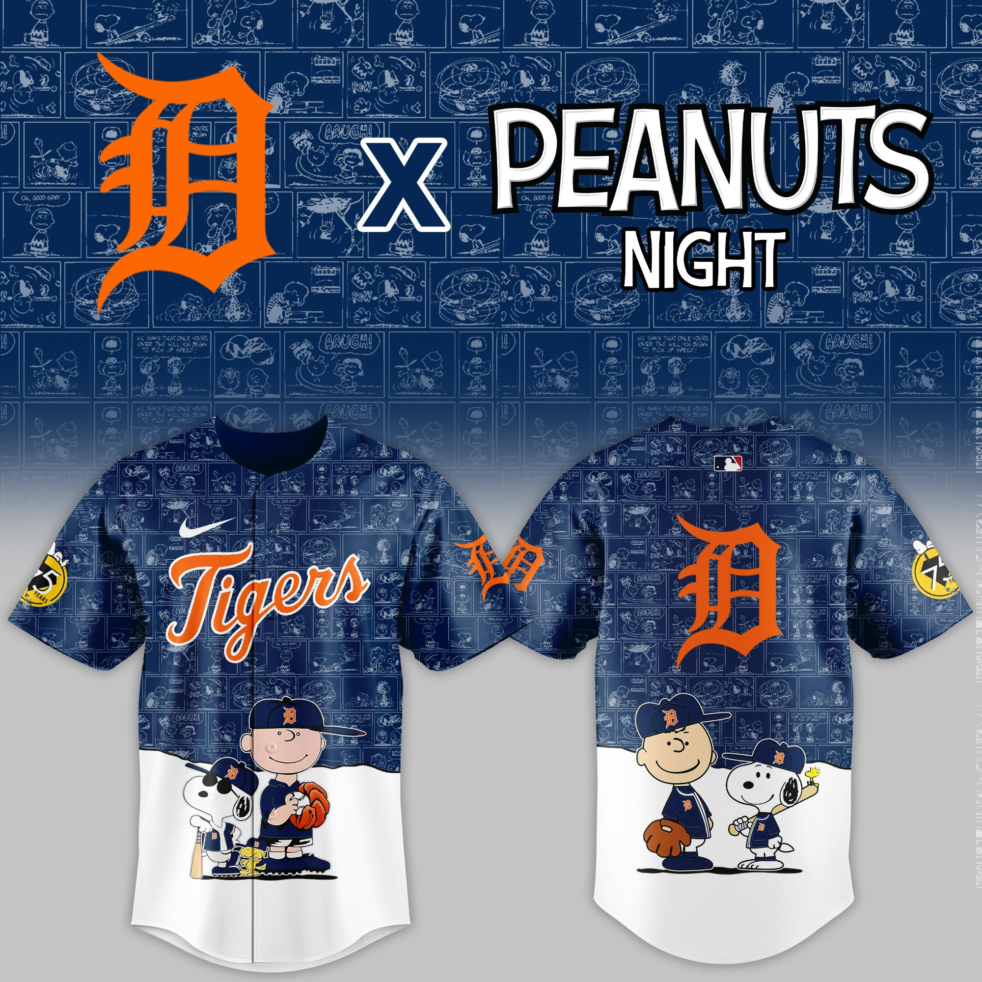 Detroit Tigers Mlb X Peanuts Night Baseball Jersey For Fan-1