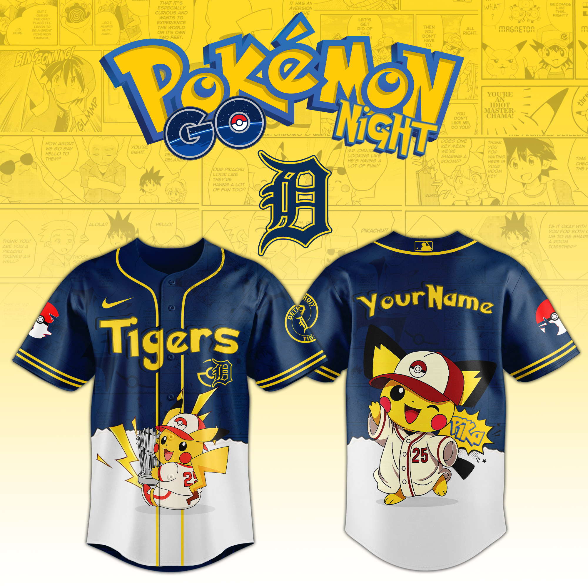 Detroit Tigers Mlb X Pokemon Go Night Personalized Baseball Jersey For Fans-1