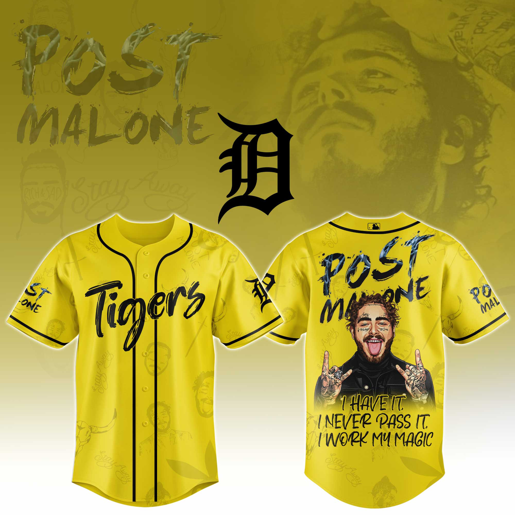 Detroit Tigers Mlb X Post Malone Tour Baseball Jersey For Fans-1