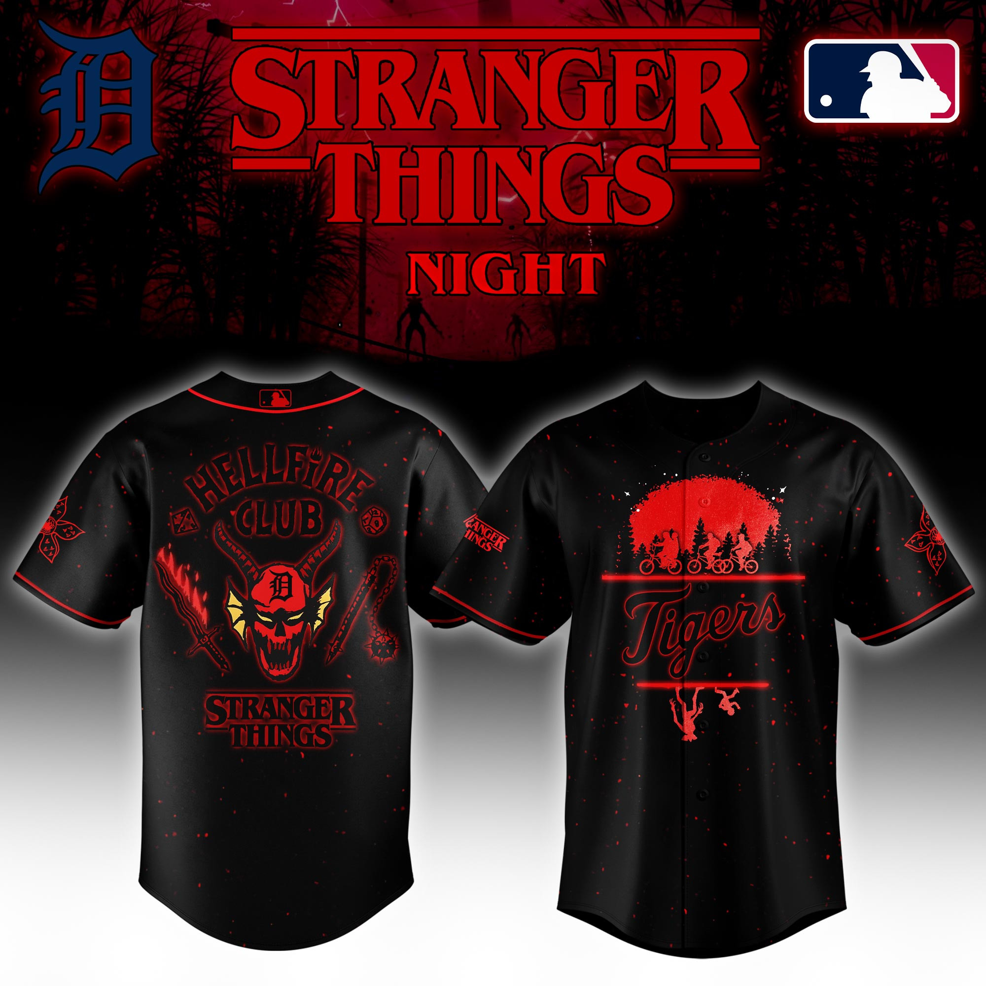Detroit Tigers Mlb X Stranger Things Night Baseball Jersey For Fans-1