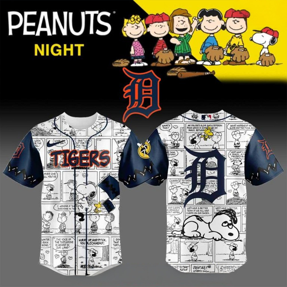 Detroit Tigers x Peanuts Night Special Baseball Jersey Detroit Tigers Merch Top Father's Day Gifts-1