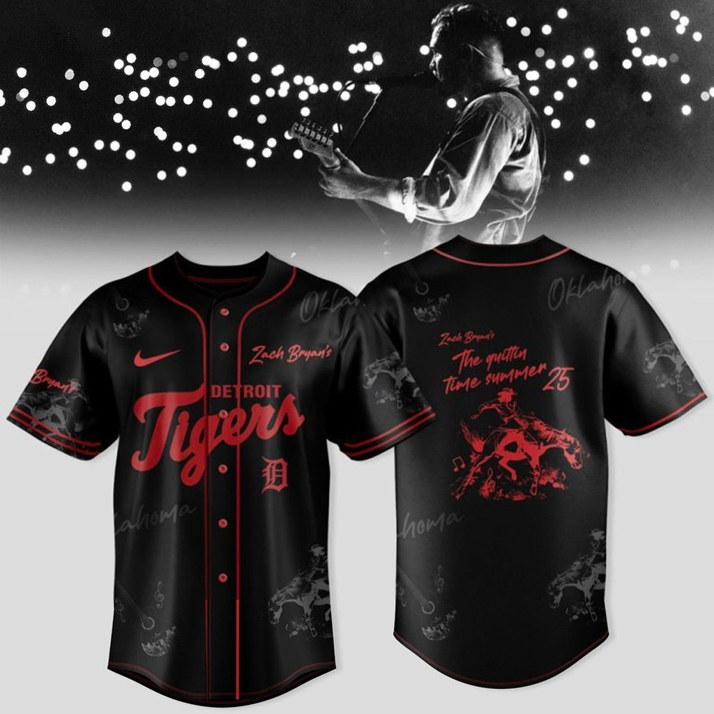 Detroit Tigers x Zach Bryan The Quittin Time Tour 2025 Baseball Jersey Detroit Tigers Merch-1