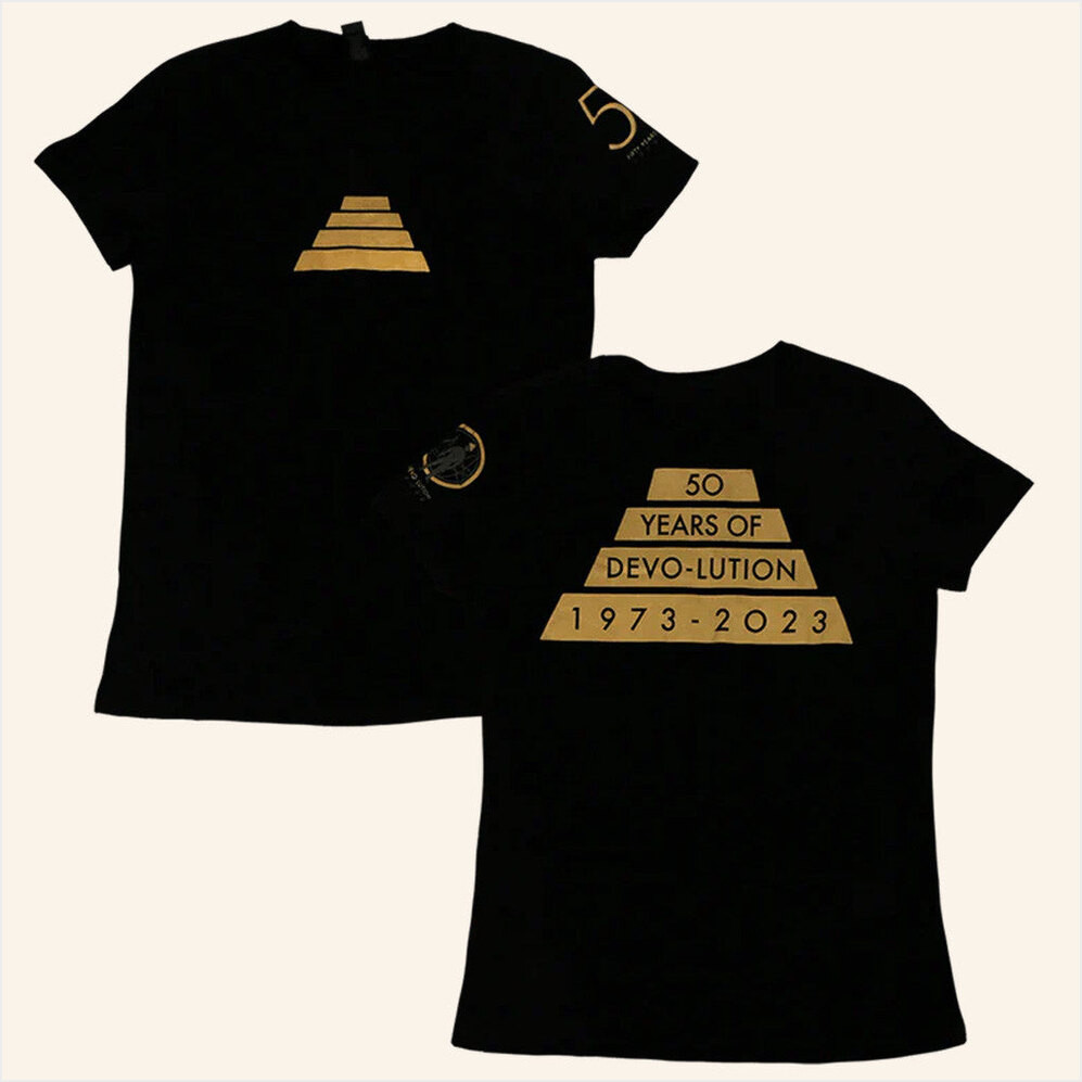 Devo Merch Ladies 50 Years Of Devo Lution Live Black T-Shirt Gift Ideas For Wife Gifts For Fans-1