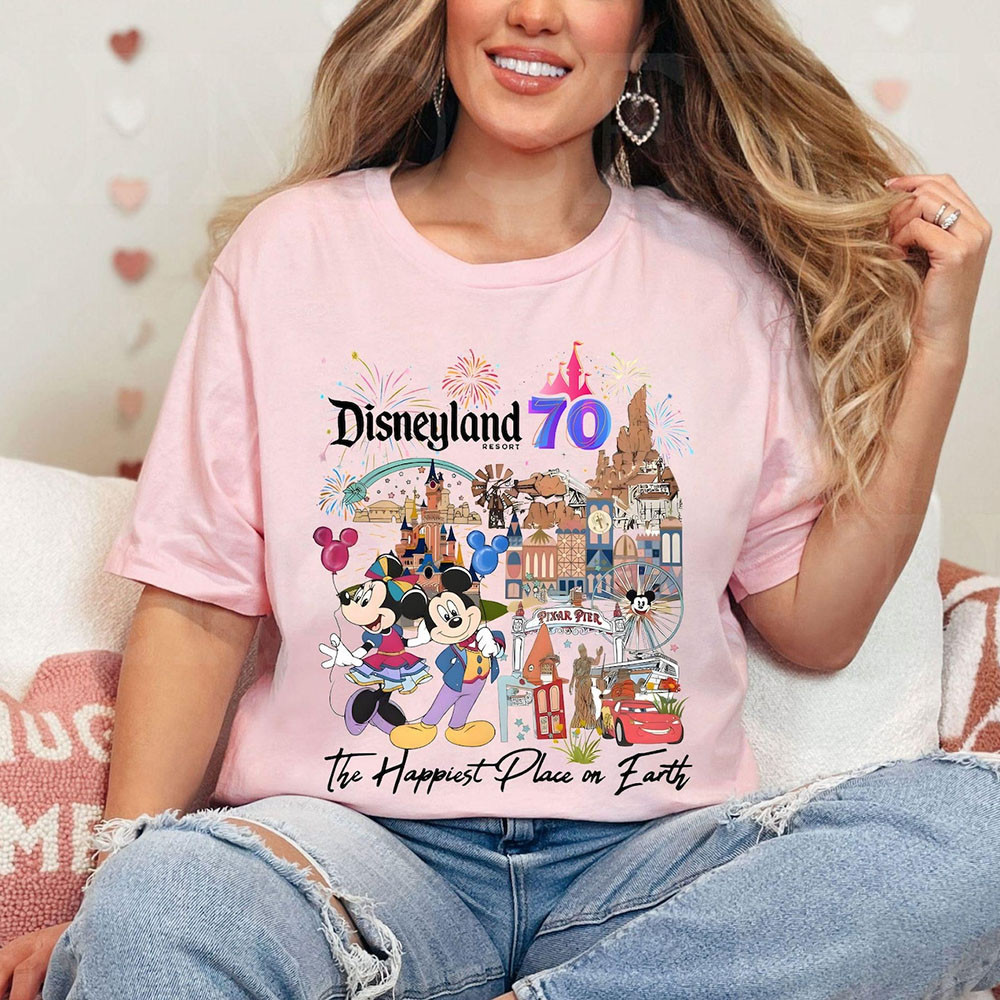 Disneyland 70th Anniversary Merch The Happiest Place On Earth Disneyland T-Shirt Gifts For Wife-1