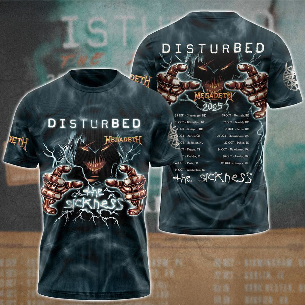 Disturbed x MEGADETH 2025 The Sickness T-Shirt Fan Apparel Christmas Presents For Boyfriend-1