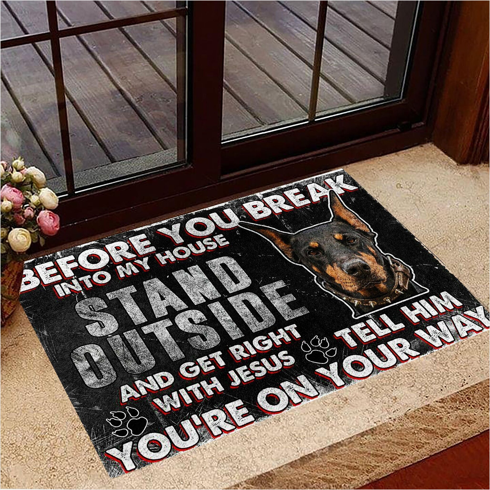 Dobermann Before You Break Into My House Doormat Unique Cool Front Door Mat Gifts For Besties-1