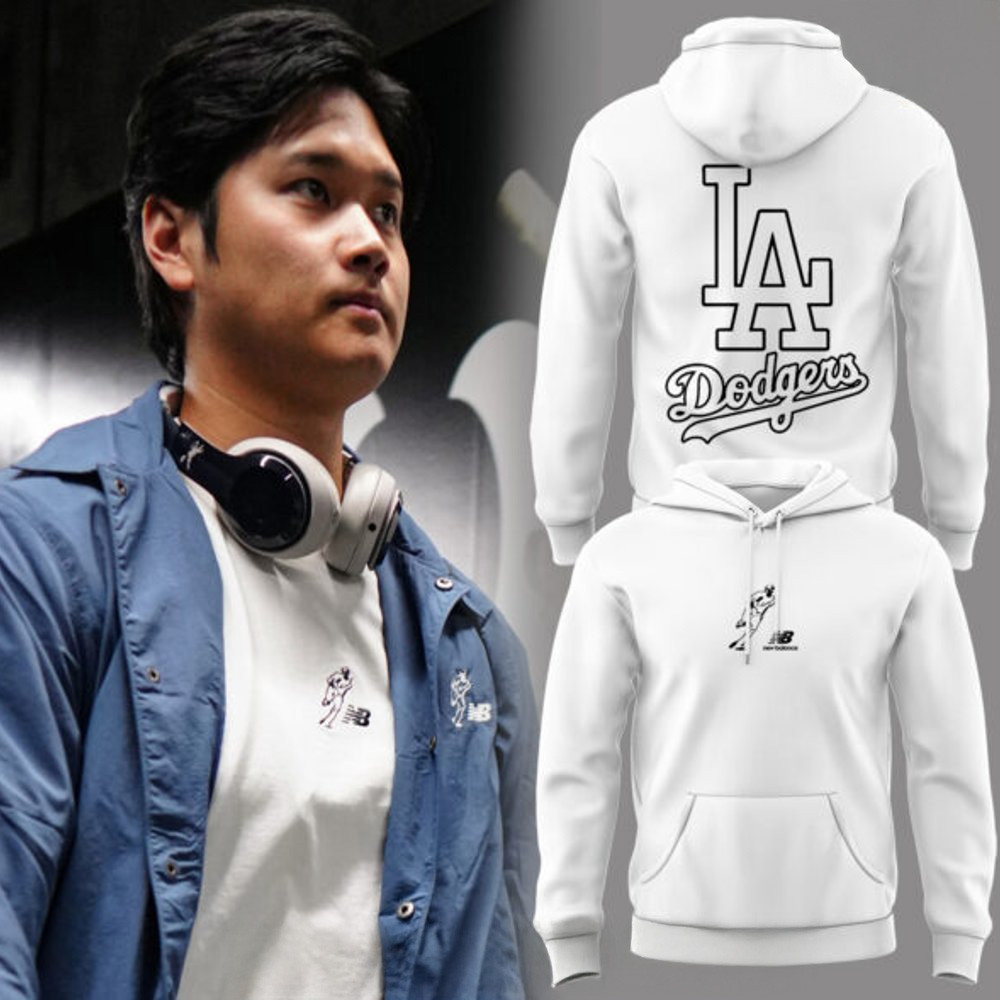 Dodgers Shohei Ohtani x New Balance White Hoodie Dodgers Merch Father's Day Gifts For Husband-1
