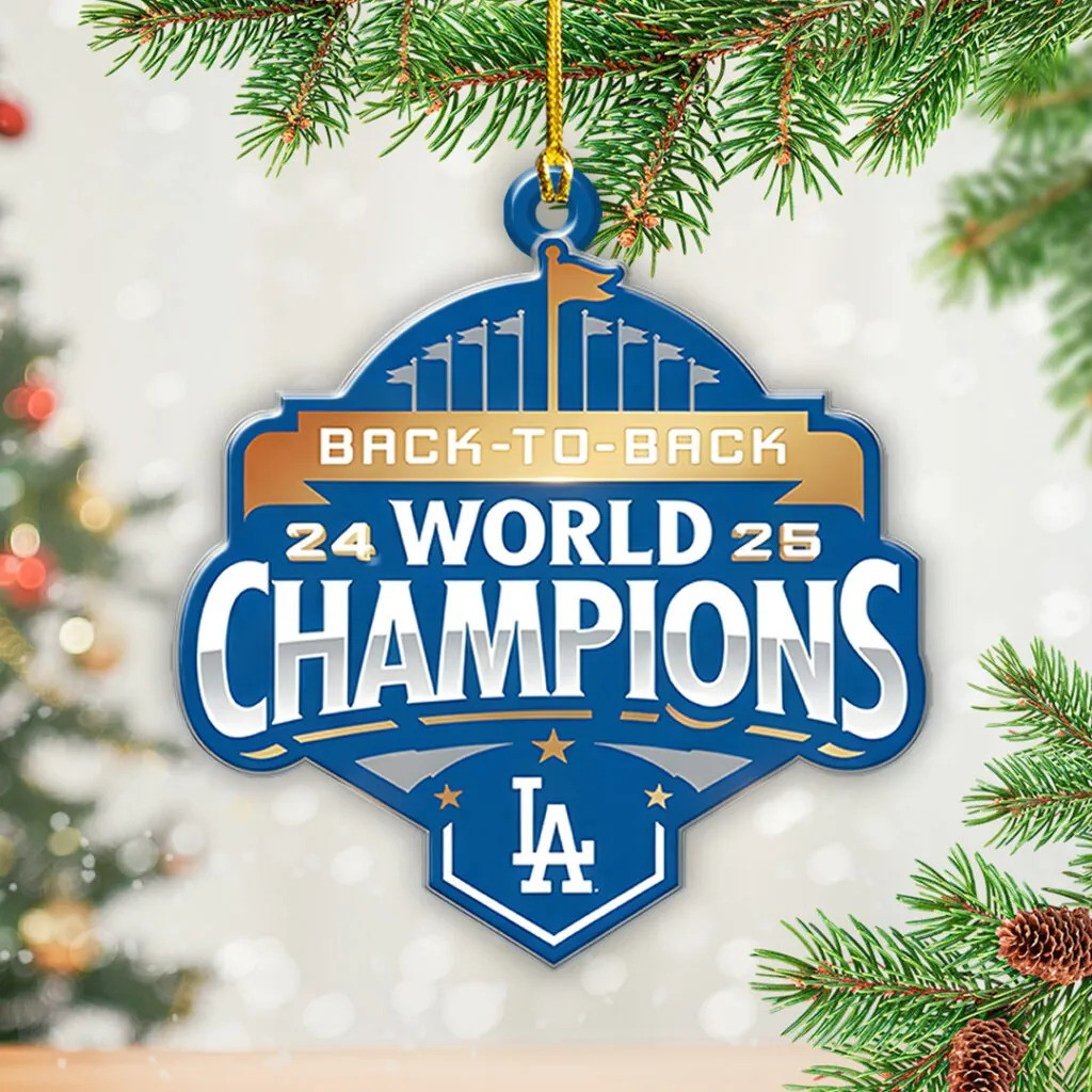 Dodgers World Series Merch 2025 Los Angeles Dodgers Back To Back Champions Acrylic Xmas Ornament-1