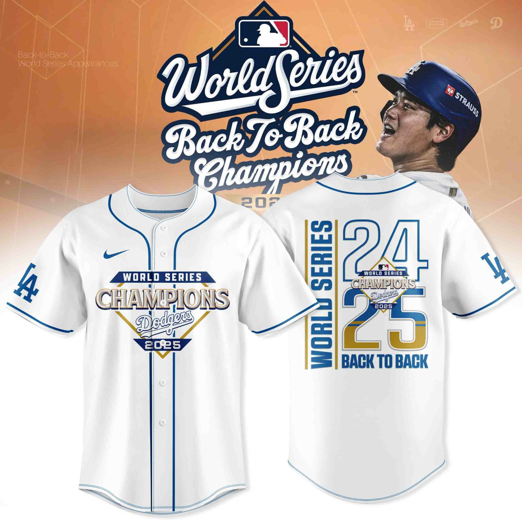 Dodgers World Series Merch 2025 Los Angeles Dodgers Back To Back Champions Jersey Fans Gifts-1