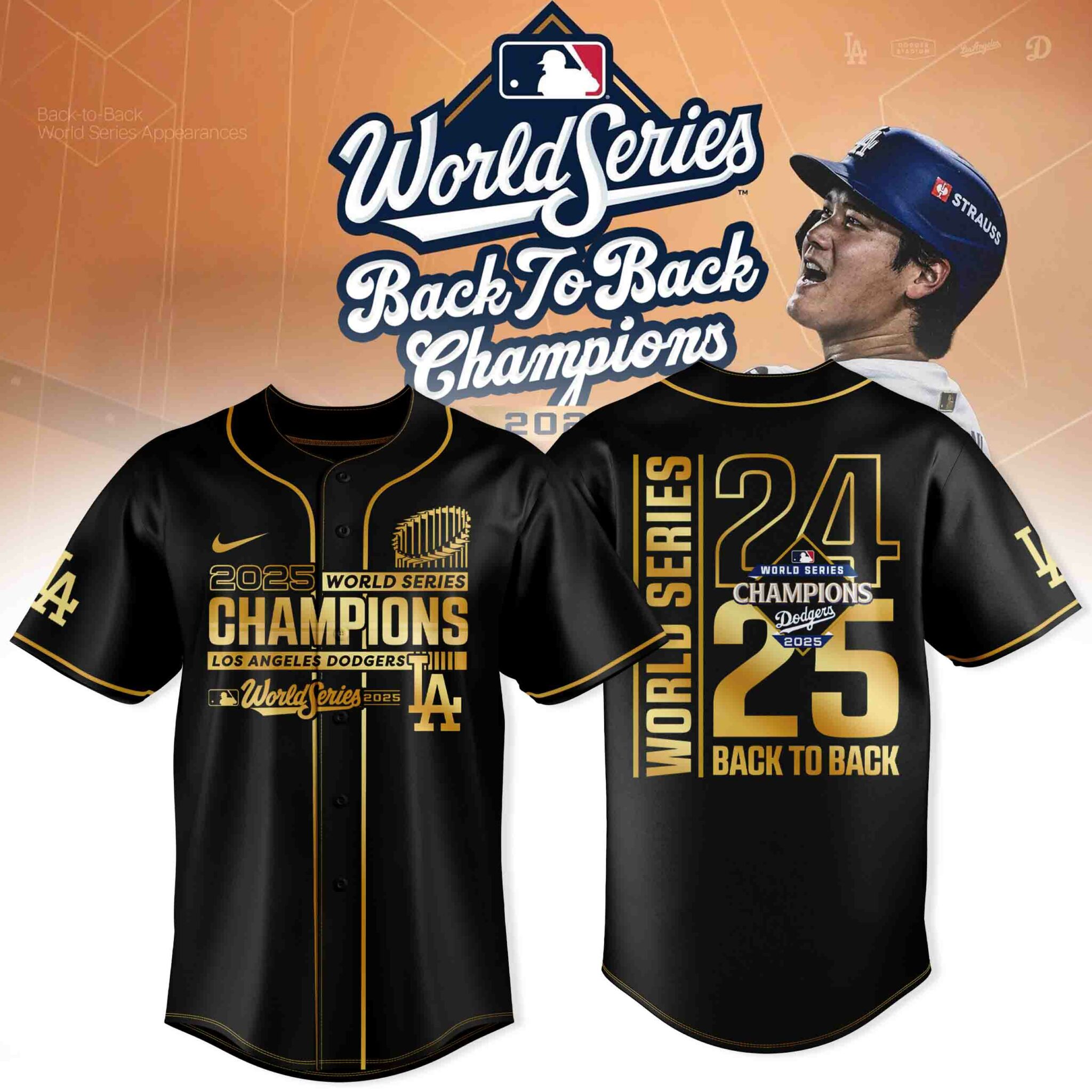 Dodgers World Series Merch 2025 Los Angeles Dodgers Back To Back Champions Jersey Gifts For Fan-1
