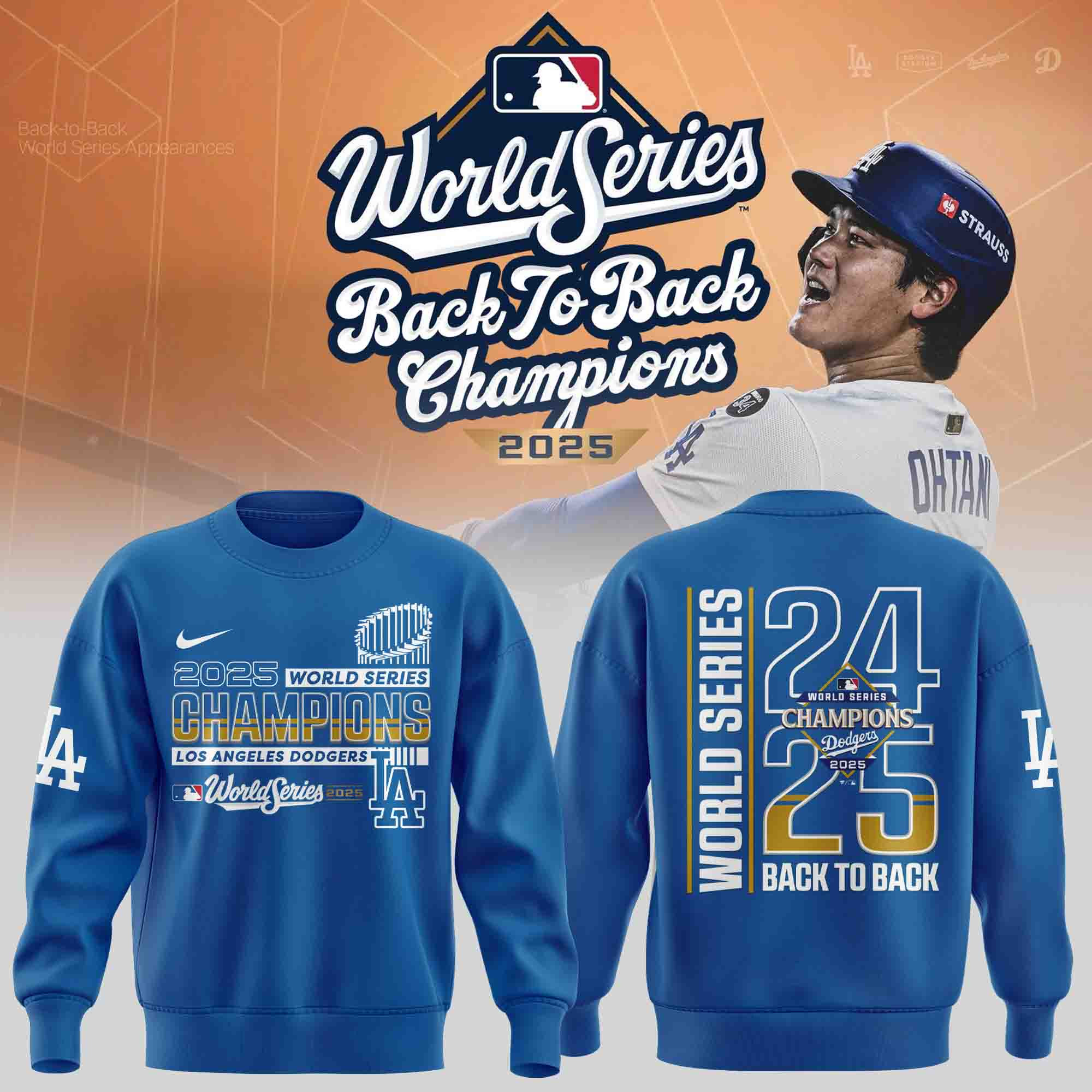 Dodgers World Series Merch 2025 Los Angeles Dodgers Back To Back Champions Sweatshirt Fan Apparel-1