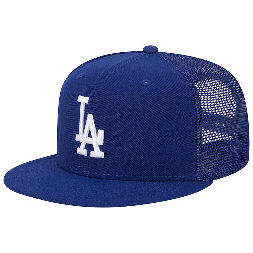Dodgers World Series Merch 2025 Los Angeles Dodgers New Era Royal Team Trucker Snapback Hat-1