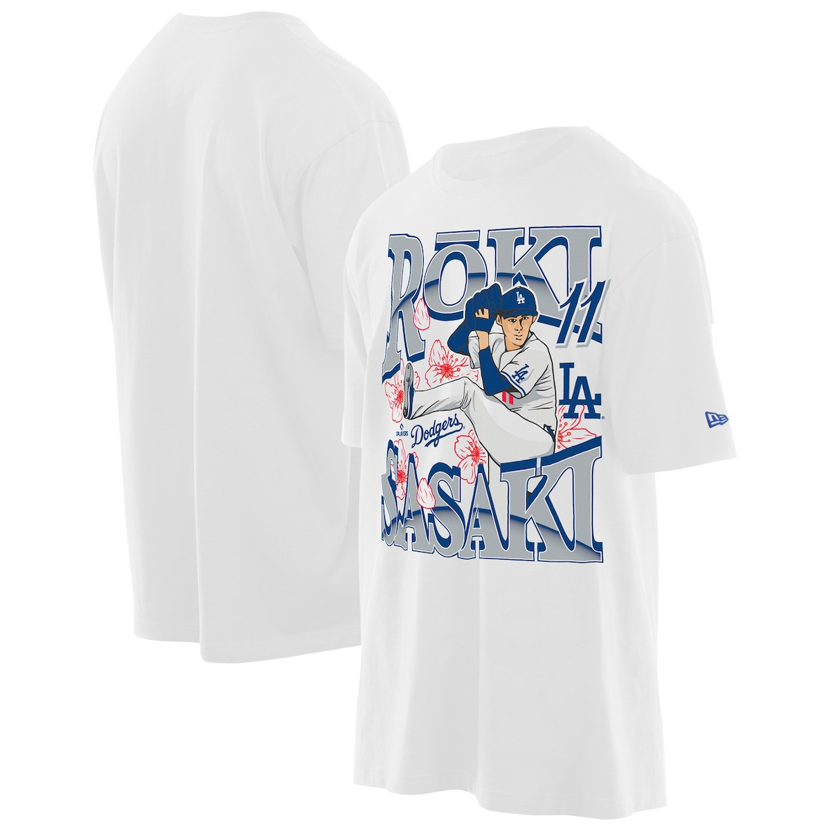 Dodgers World Series Merch 2025 Los Angeles Dodgers Roki Sasaki New Era White Player T-Shirt-1