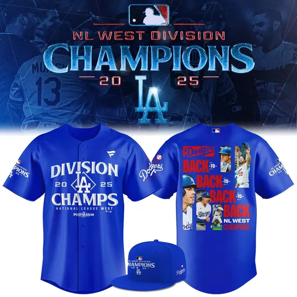 Dodgers World Series Merch 2025 Los Angeles Dodgers Royal NL West Division Champs 2025 Jersey-1