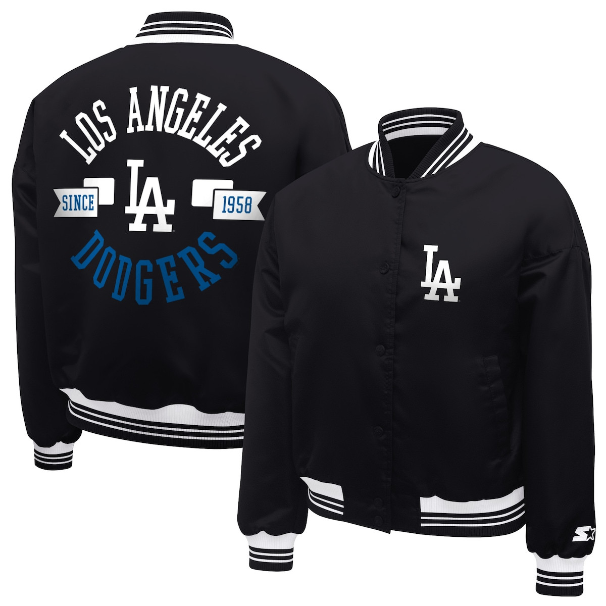 Dodgers World Series Merch 2025 Los Angeles Dodgers Starter Black Logo Varsity Jacket Fan Gifts-1