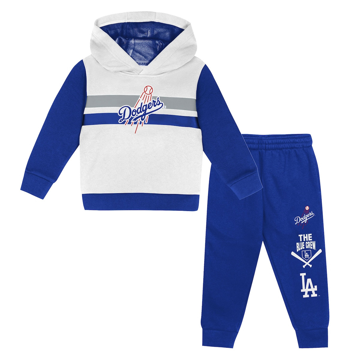 Dodgers World Series Merch 2025 Los Angeles Dodgers White Royal Wind Up Hoodie and Sweatpants Set-1