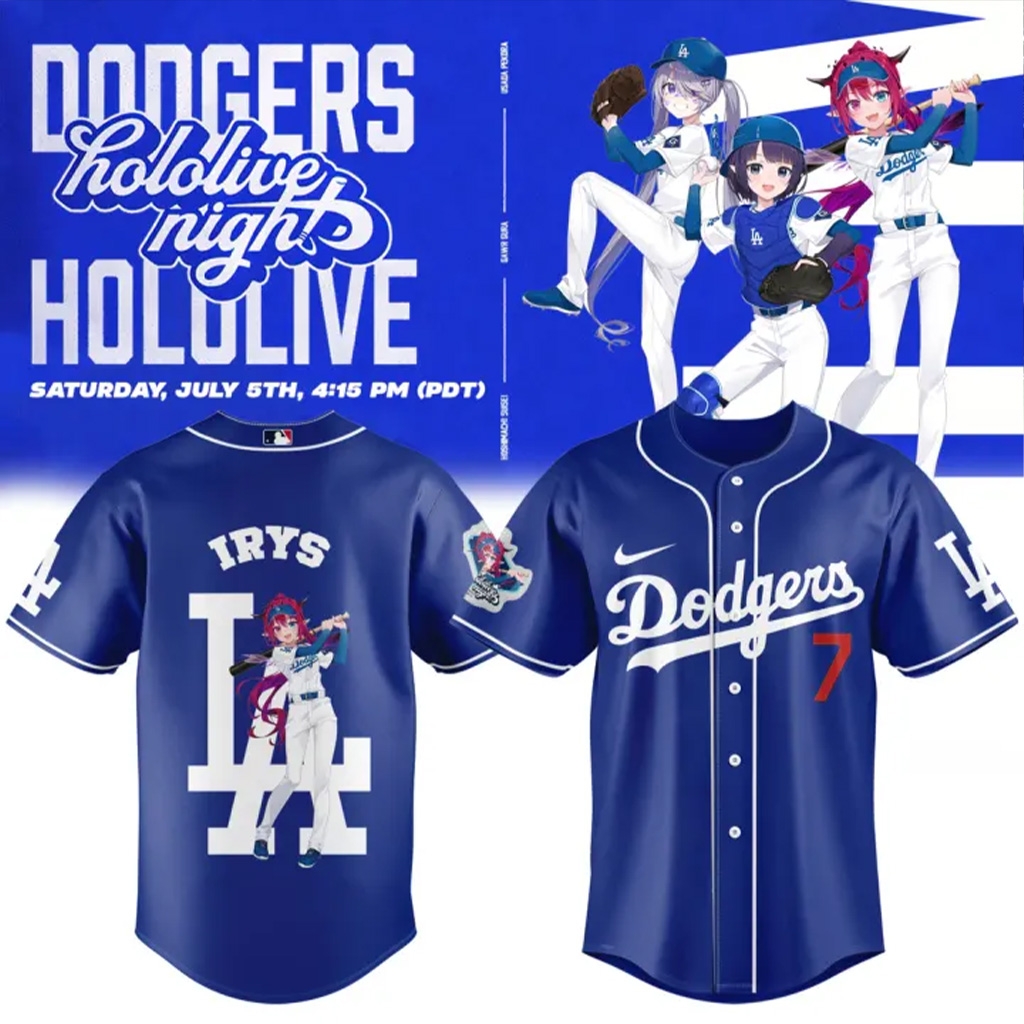Dodgers World Series Merch 2025 Los Angeles Dodgers x Hololive Night Biboo Jersey 2025 Apparel-1