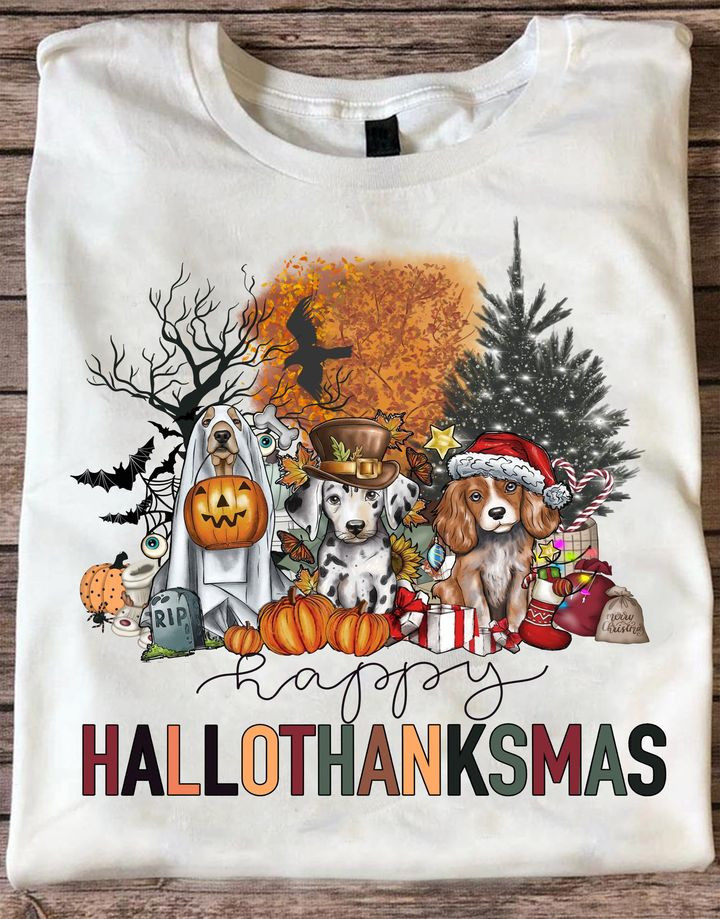 Dog Happy Hallothanksmas Shirt Halloween Thanksgiving Christmas Cute Gifts For Dog Lovers-1