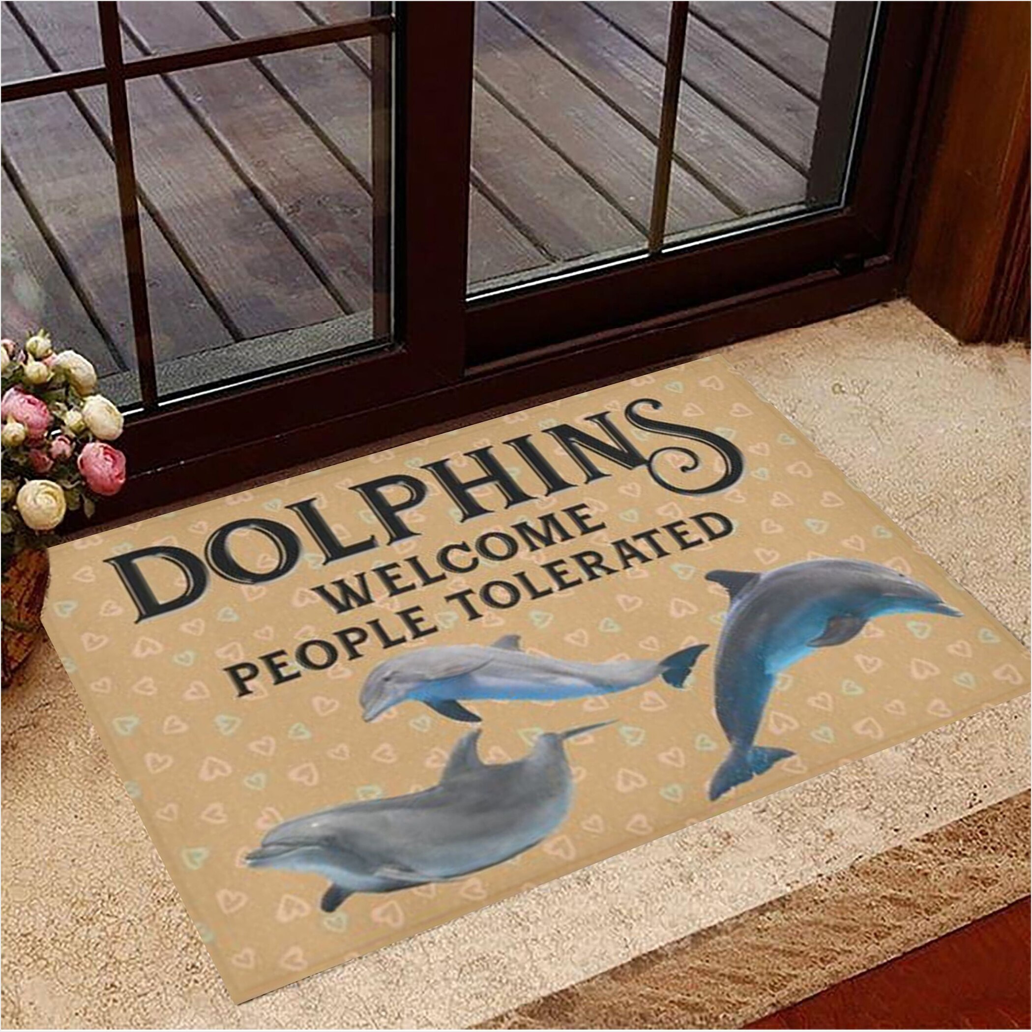 Dolphins Welcome People Tolerated Doormat Indoor Welcome Mat Gifts For Dolphin Lovers-1