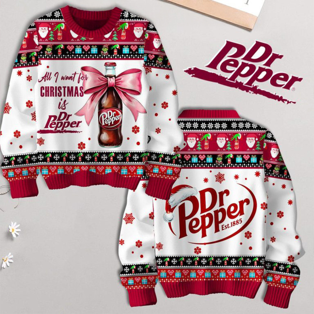 Dr. Pepper All I Want For Christmas 2024 Dr. Pepper Ugly Sweater Gifts For Fans-1