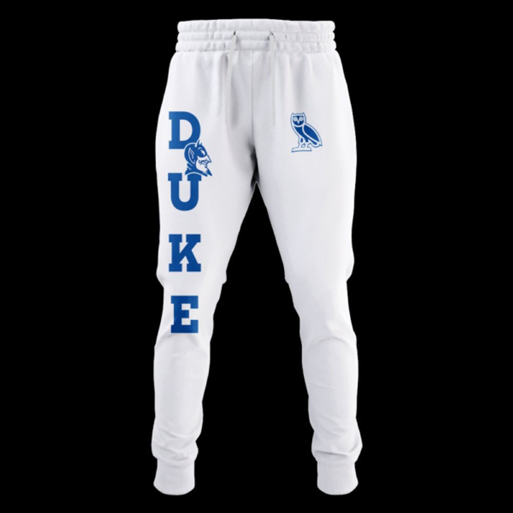 Duke Blue Devils x OVO For Fan White Sweatpants Devils Merch Meaningful Father's Day Gifts-1
