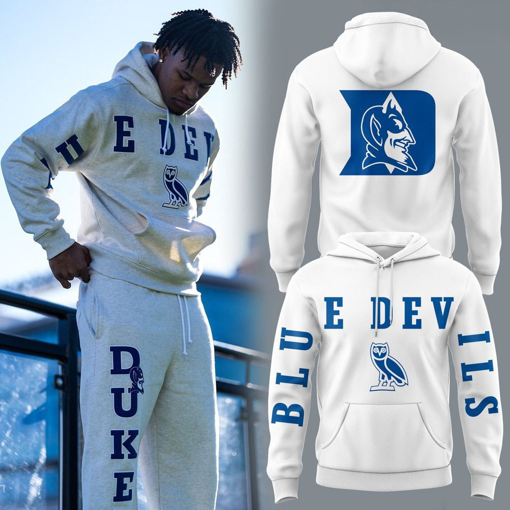 Duke Blue Devils x OVO for Fan White Hoodie Devils Merch Meaningful Father's Day Gifts-1