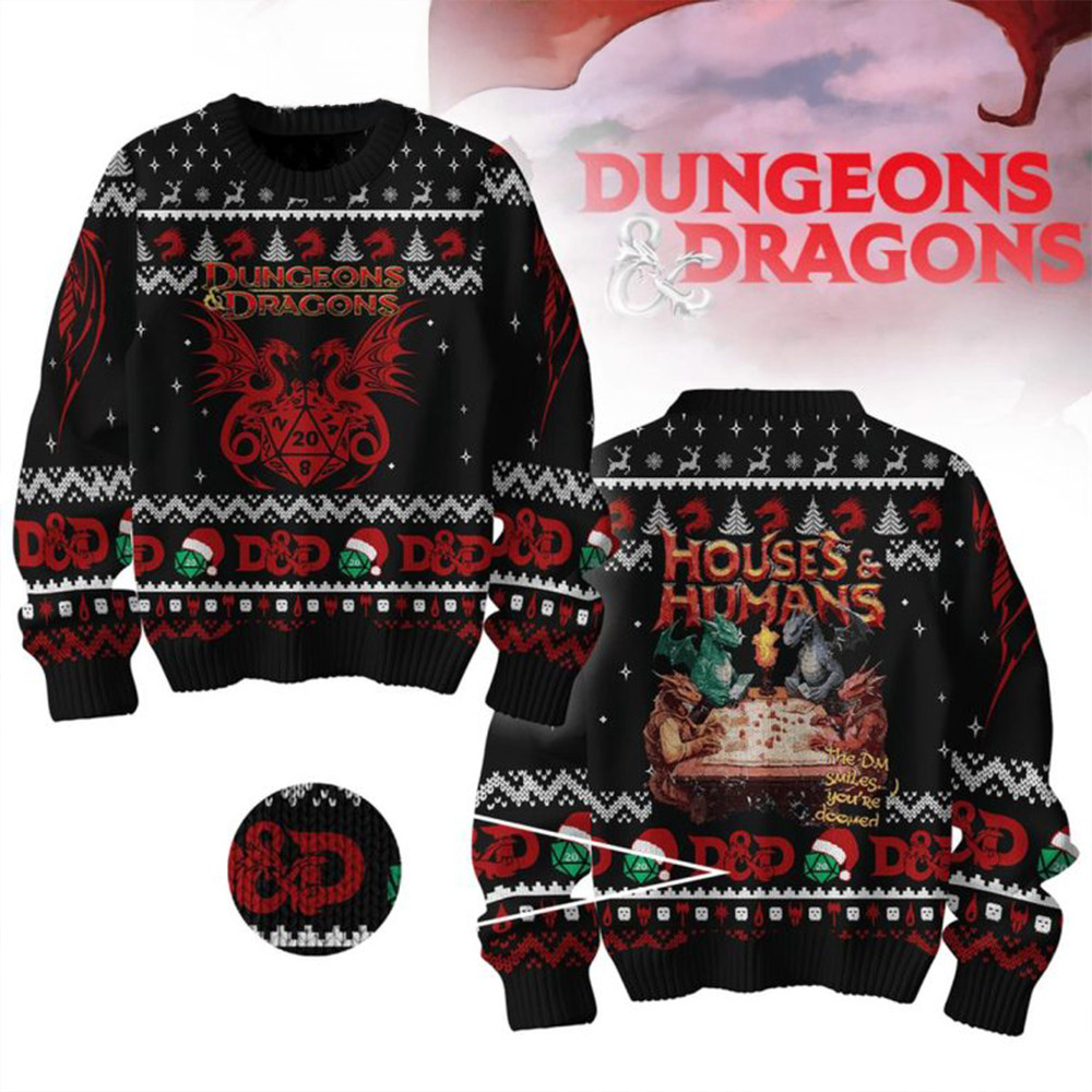 Dungeons 26 Dragons All I Want For Christmas Is Houses And Humans Ugly Sweater Gifts For Fans-1