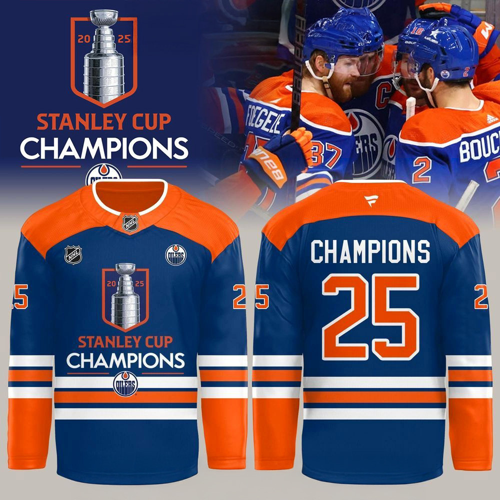 Edmonton Oilers 2025 Stanley Cup Champions Hockey Jersey Edmonton Oilers Merch Dad Gifts-1