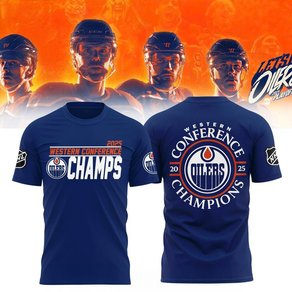 Edmonton Oilers 2025 Western Conference Champions Navy T-Shirt Edmonton Oilers Merch-1