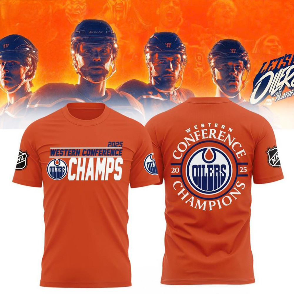 Edmonton Oilers 2025 Western Conference Champions Orange T-Shirt Edmonton Oilers Merch-1