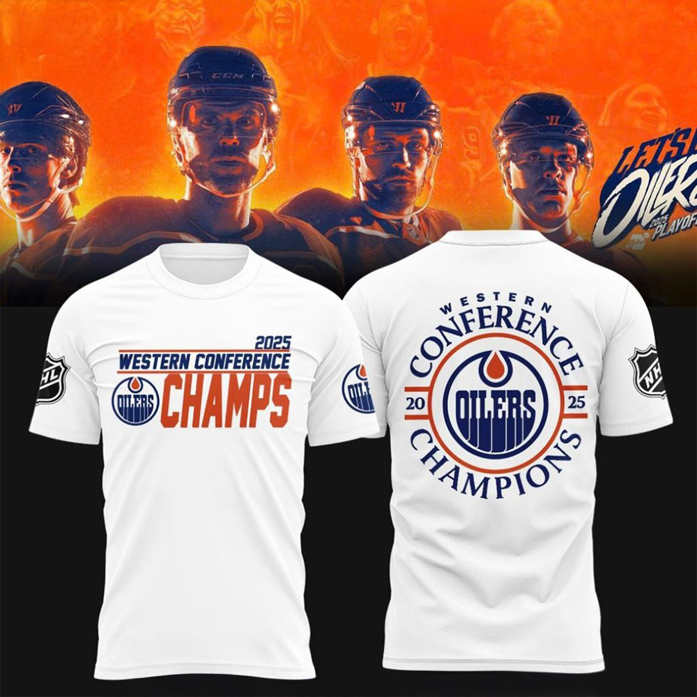 Edmonton Oilers 2025 Western Conference Champions White T-Shirt Edmonton Oilers Merch-1