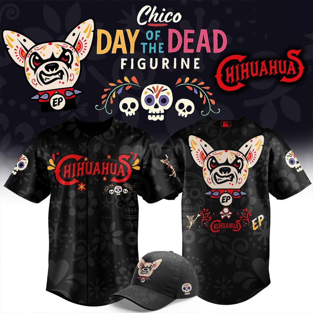 El Paso Chihuahuas Dia De Los Muertos Baseball Jersey Chihuahuas Merch Gifts For Fans-1