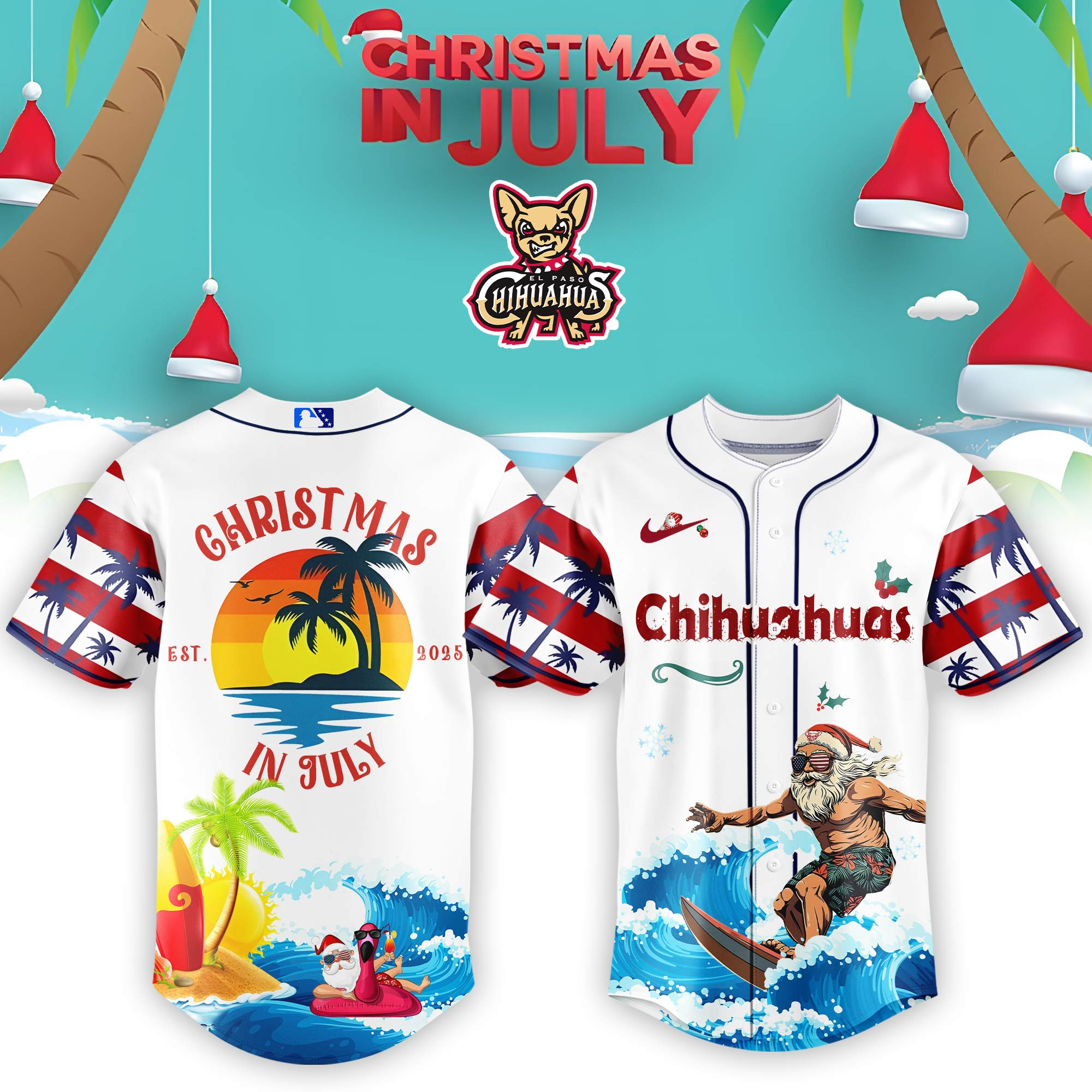 El Paso Chihuahuas Milb X Christmas In July Baseball Jersey For Fans-1