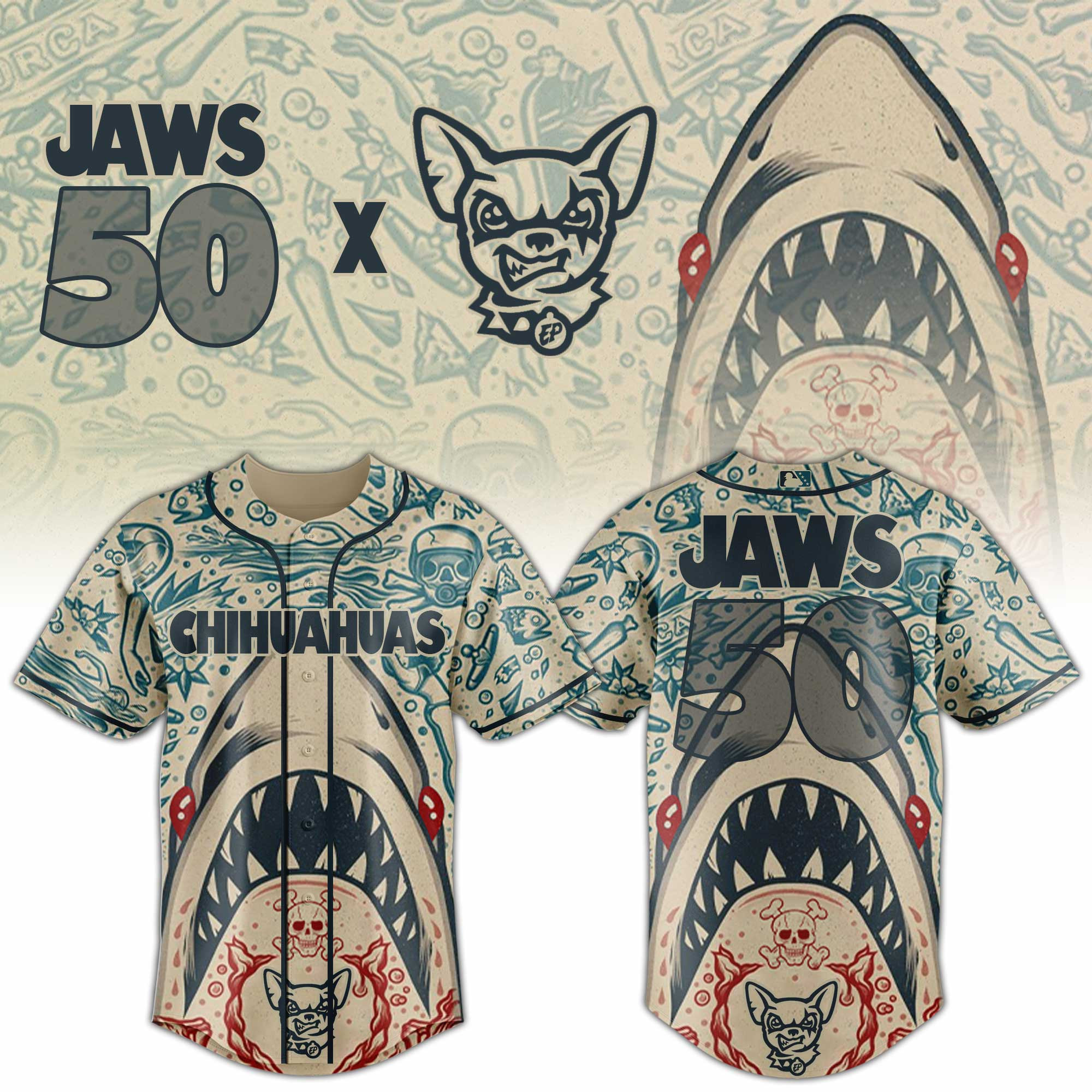 El Paso Chihuahuas Milb X Jaws 50 Baseball Jersey For Fans-1