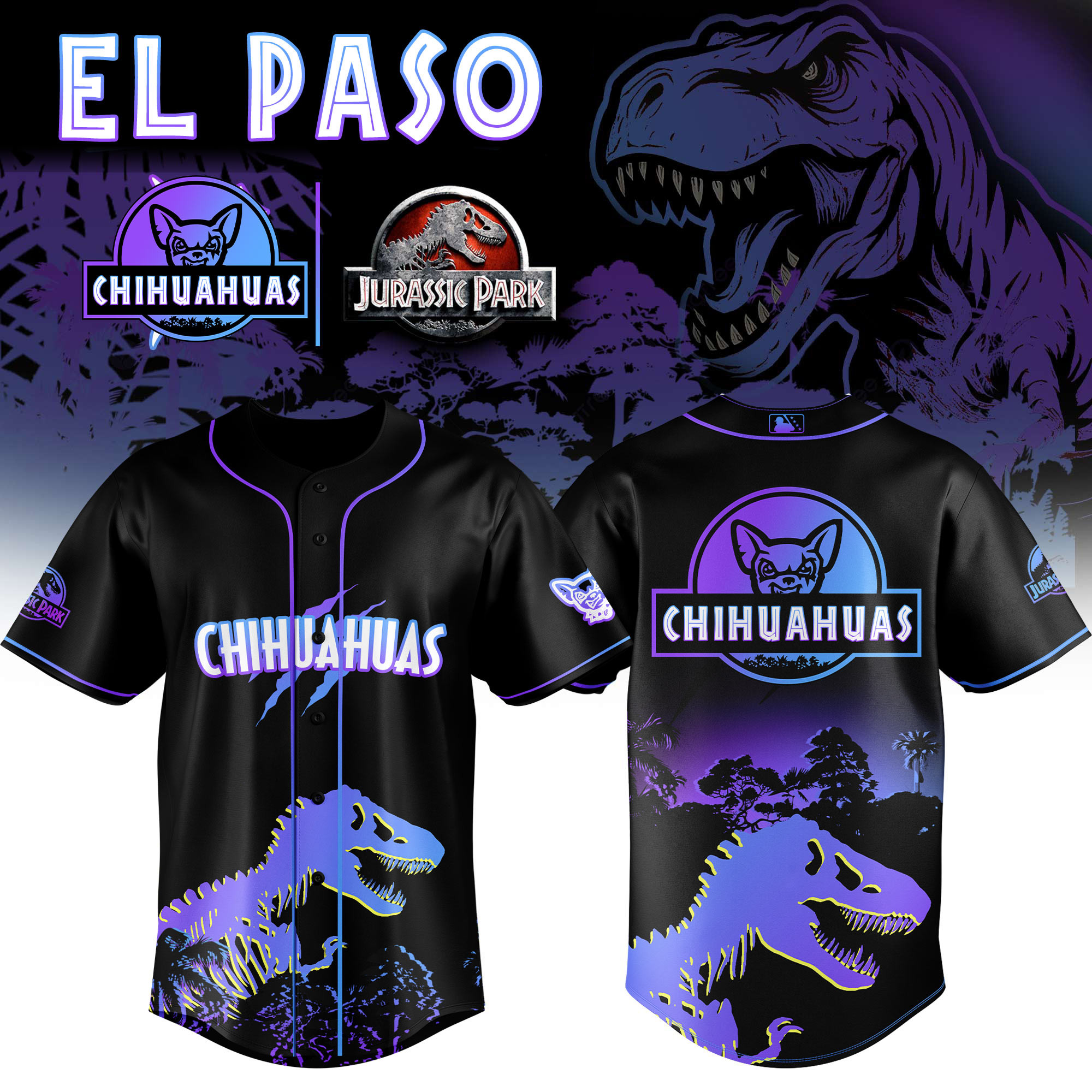 El Paso Chihuahuas Milb X Jurassic Park Night Baseball Jersey For Fans-1