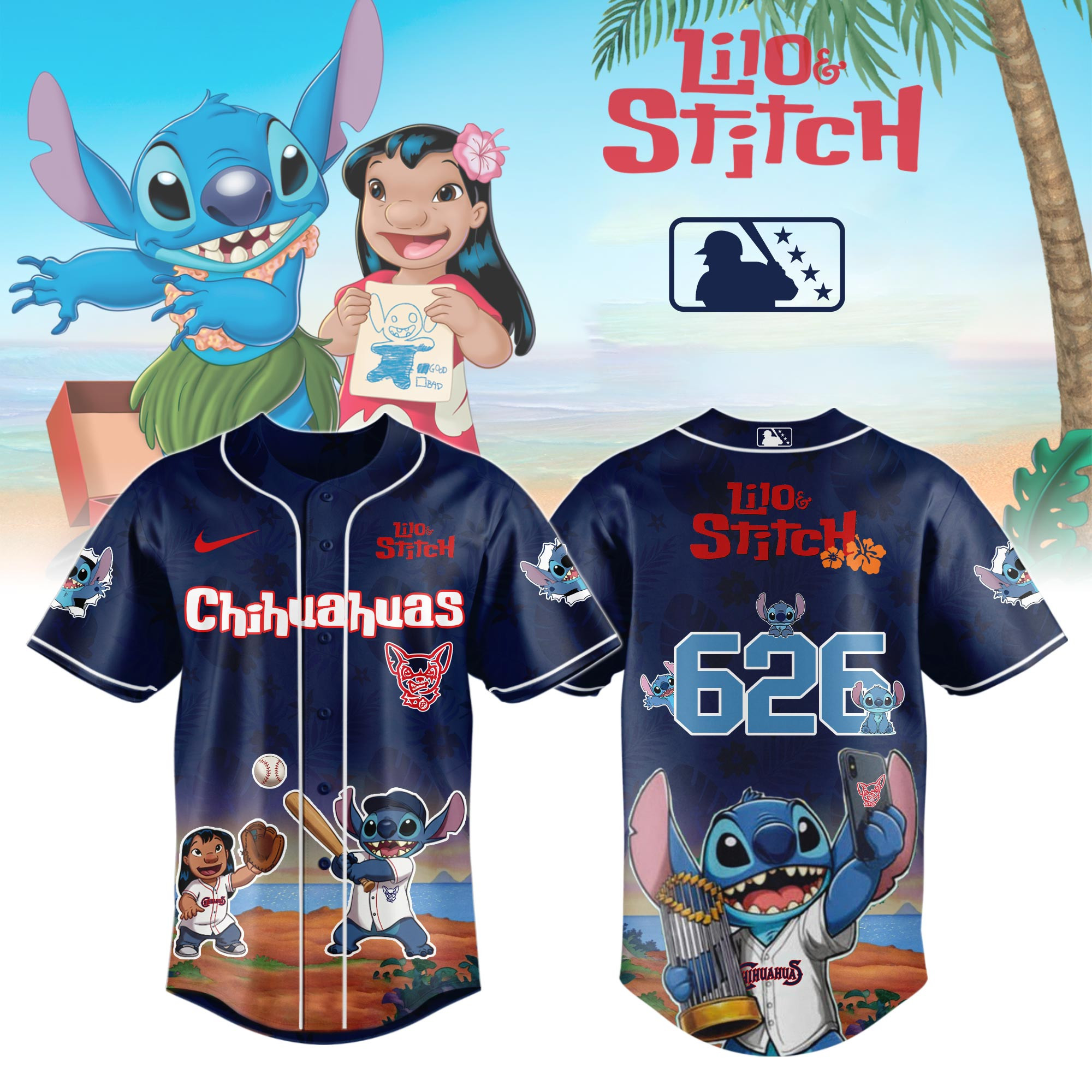 El Paso Chihuahuas Milb X Lilo Stitch Personalized Baseball Jersey For Fans-1