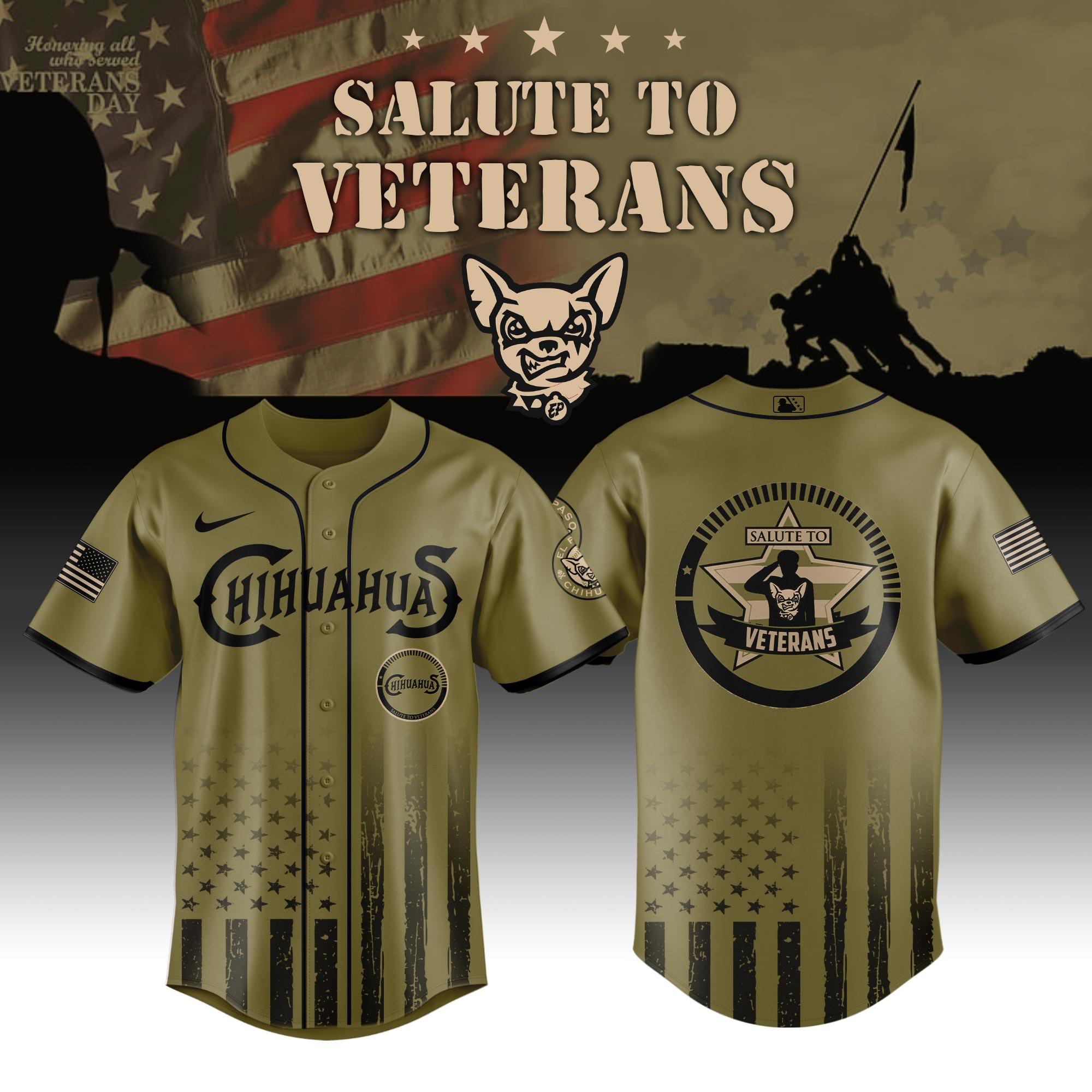 El Paso Chihuahuas Milb X Salute To Veterans Baseball Jersey For Fans-1