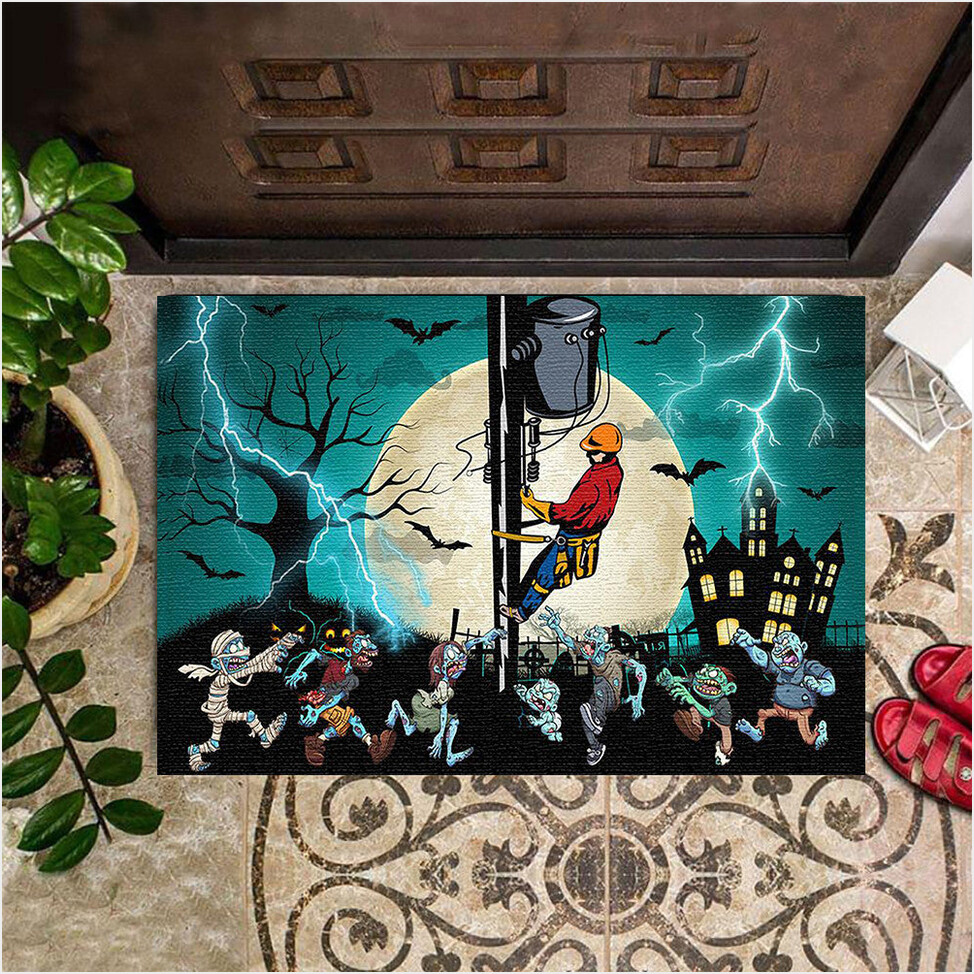 Electrician And Zombie Doormat Funny Welcome Mats Front Door Decor Gifts For Electrician-1