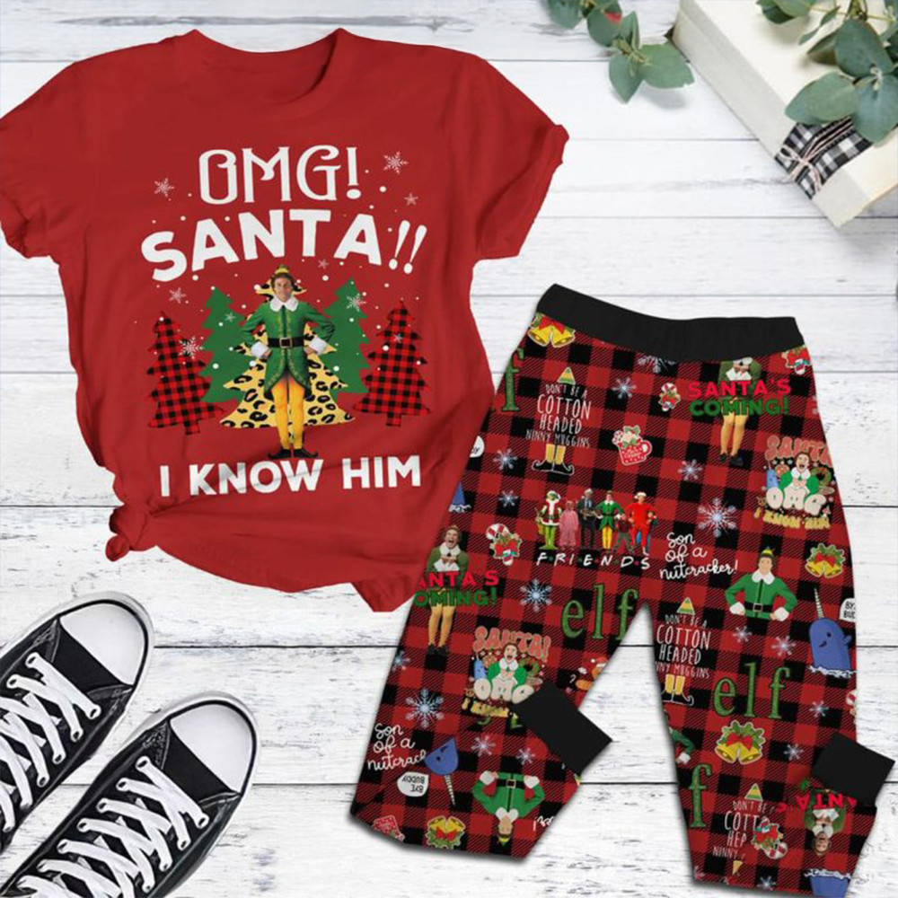 Elf Christmas Movies OMG I Know Santa Fleece Pajamas Set Gifts For Movie Fans-1