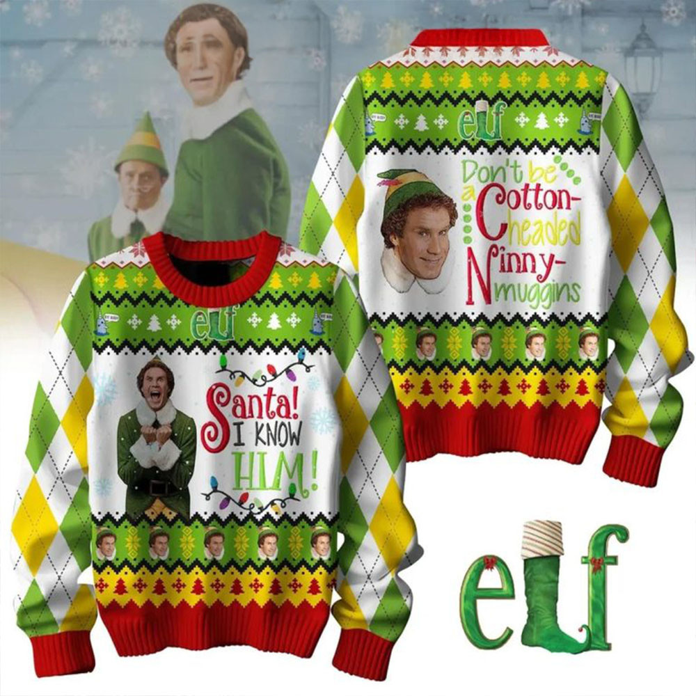 Elf Don't Be Cotton Headed Ninny Muggins Christmas 2024 Ugly Sweater Gifts For Fans-1