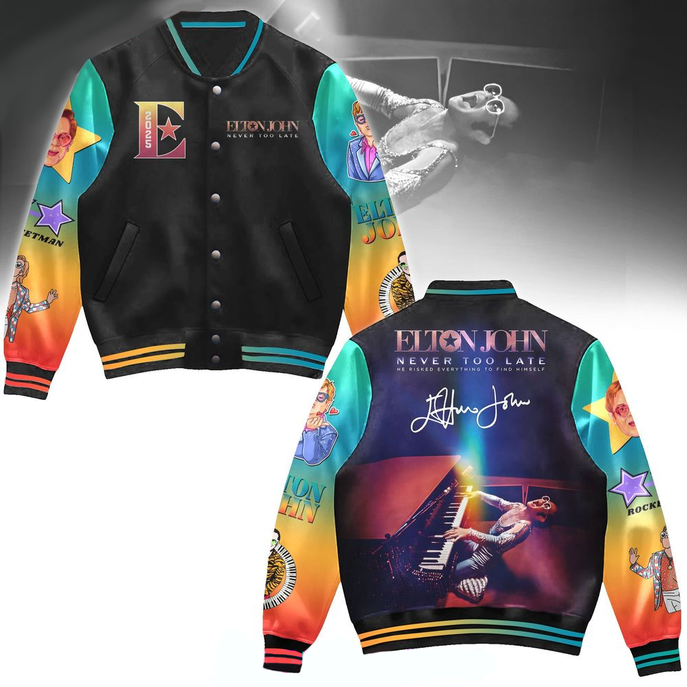 Elton John Never Too Late Varsity Jacket Elton John Merch Father's Day Gifts For Husband-1
