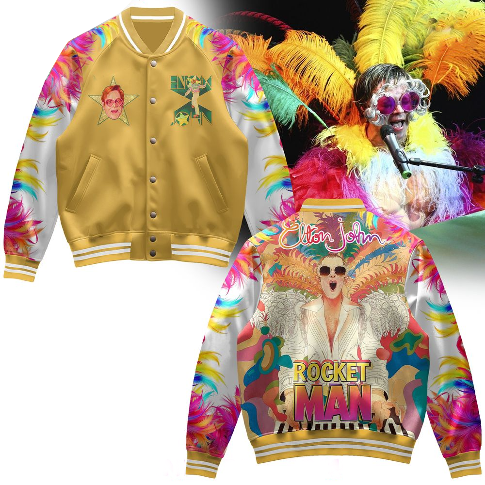 Elton John Rocket Man Varsity Jacket Elton John Merch Cute Mothers Day Gifts-1