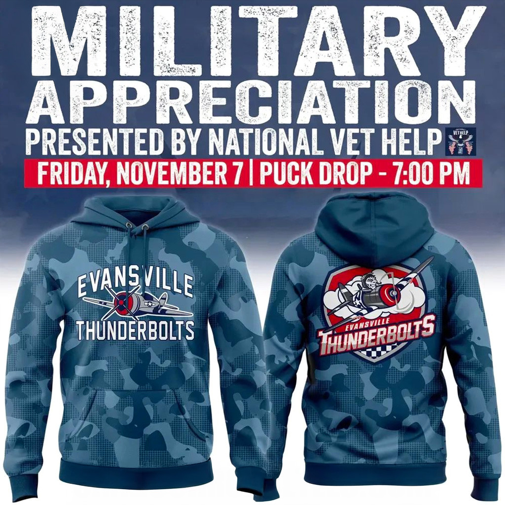 Evansville Thunderbolts Military Night Hoodie 2025 Thunderbolts Merch Gifts For Husband-1 Evansville Thunderbolts Military Night Hoodie 2025 Thunderbolts Merch Gifts For Husband-1