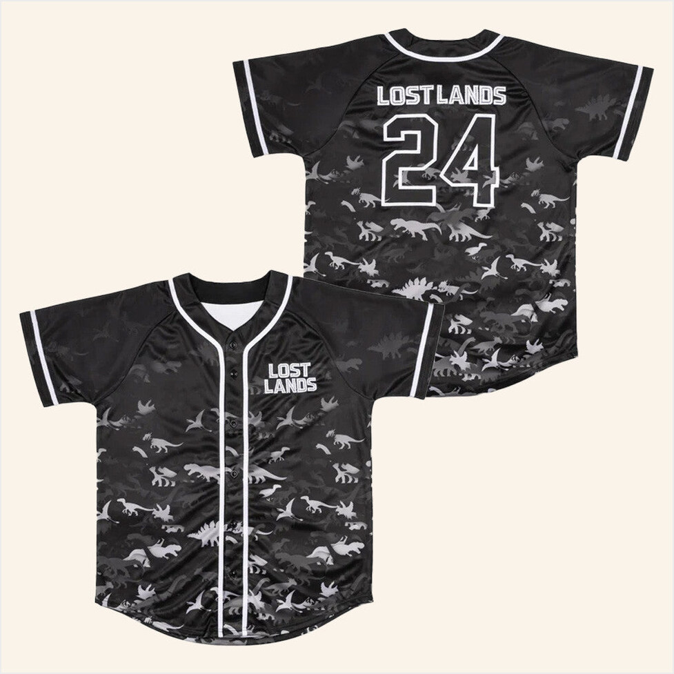 Excision Merch Lost Lands B W Dino Baseball Jersey Best Gifts For Dad Birthday Gifts For Fans-1