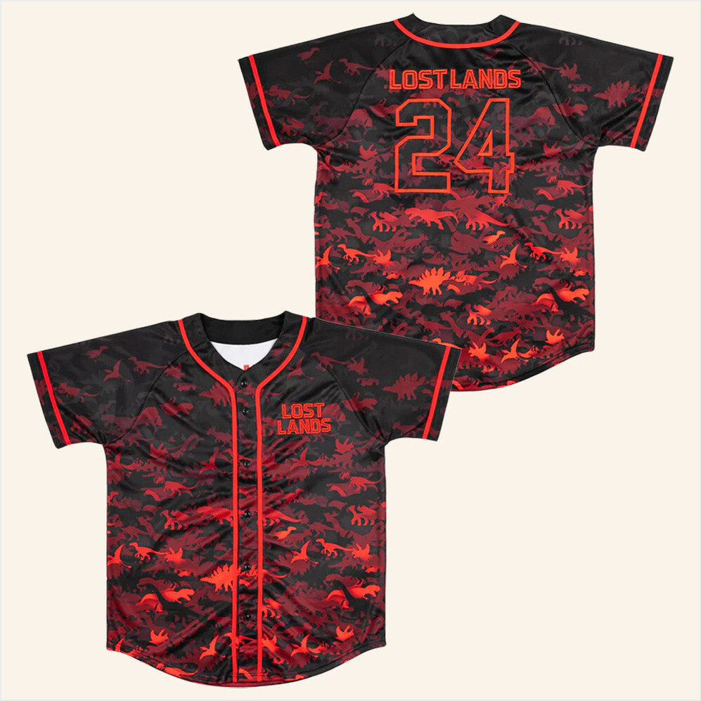 Excision Merch Lost Lands Red Dino Baseball Jersey Gifts For Him Birthday Gifts For Fans-1