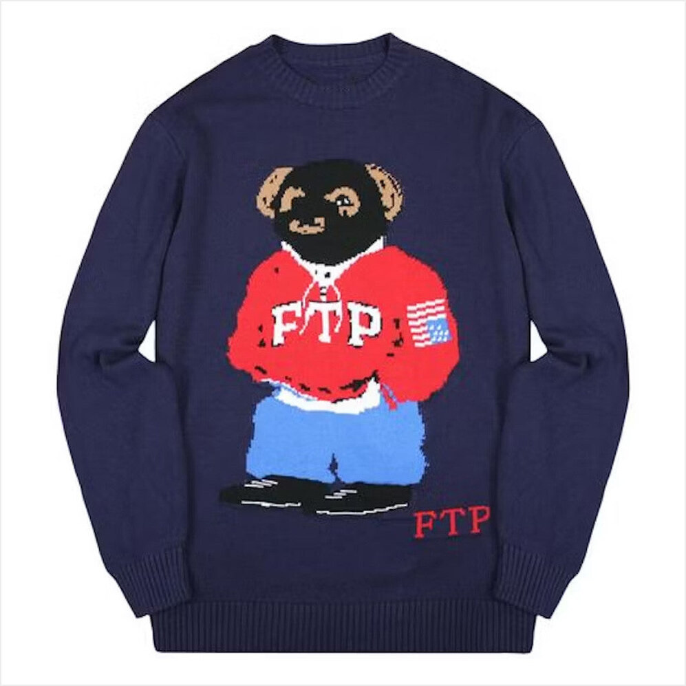 FTP Merch FTP Bear Navy Sweater Gifts For Husband Birthday Gifts For Best Friend-1