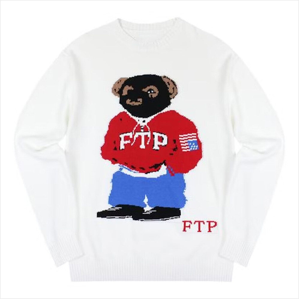 FTP Merch FTP Bear White Sweater Best Gifts For Husband Birthday Gifts For Friends-1